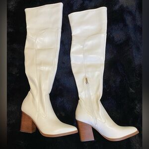 Marc Fisher Meyana Slouch Heeled Over the Knee Boots, Ivory, Size 9, EUC,